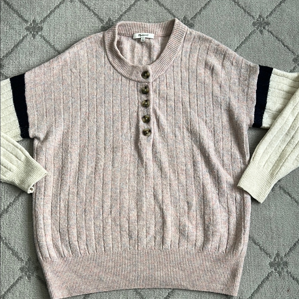 Madewell Pink and Cream Crew Neck Sweater
